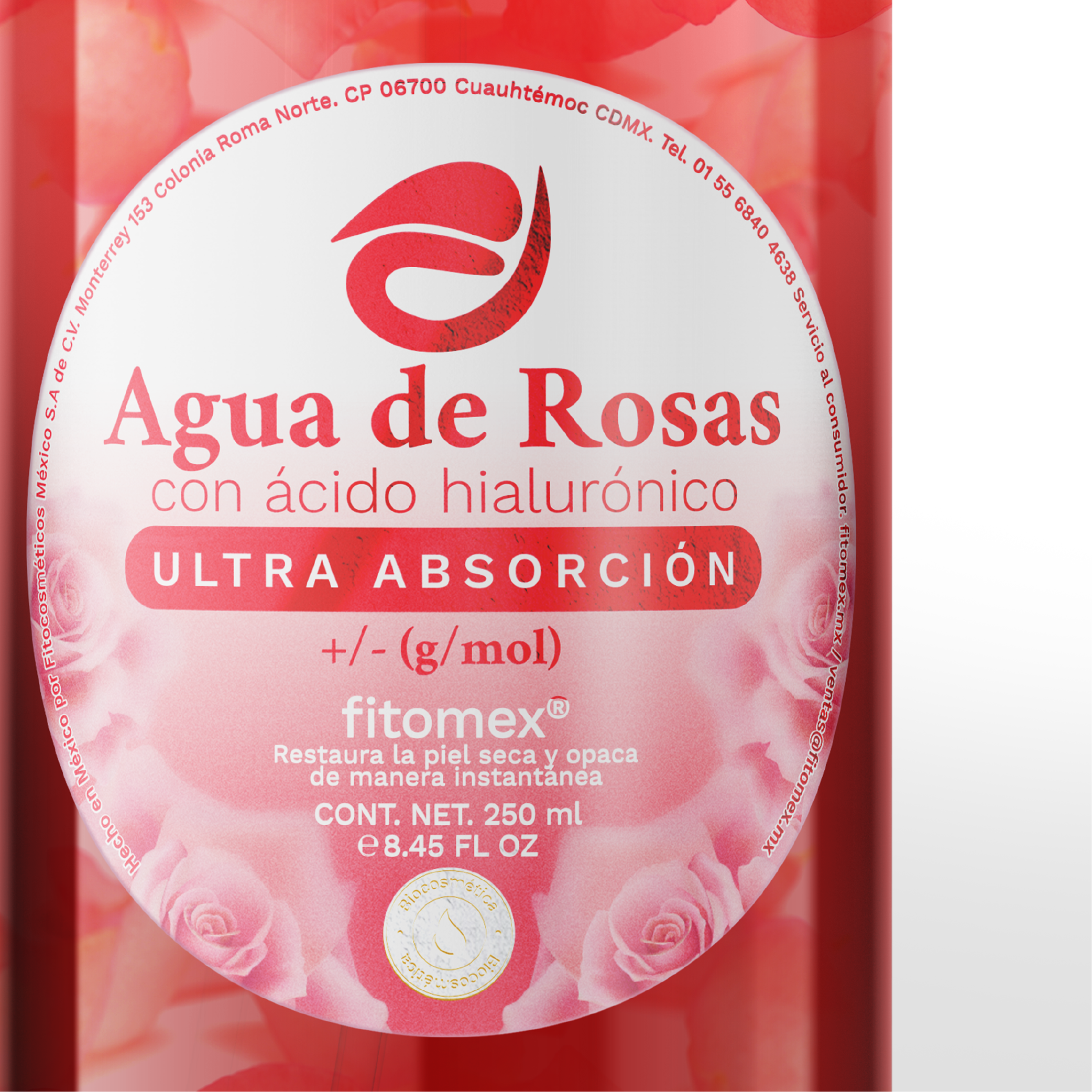Agua de rosas con ácido Hialurónico fitomex