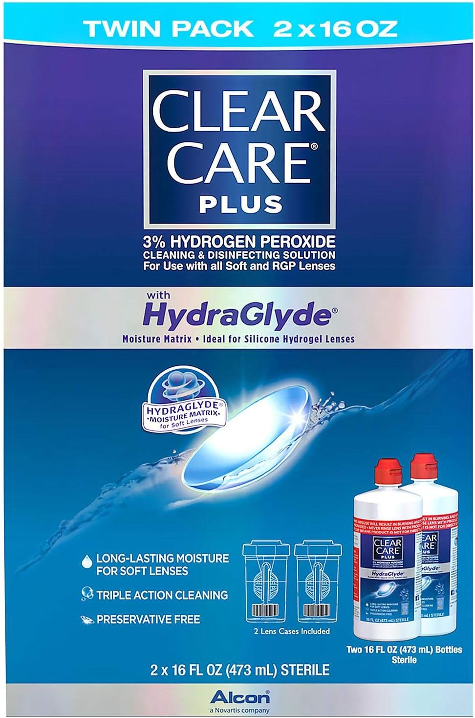 Solución de limpieza Clear Care de triple acción con estuche para lentes