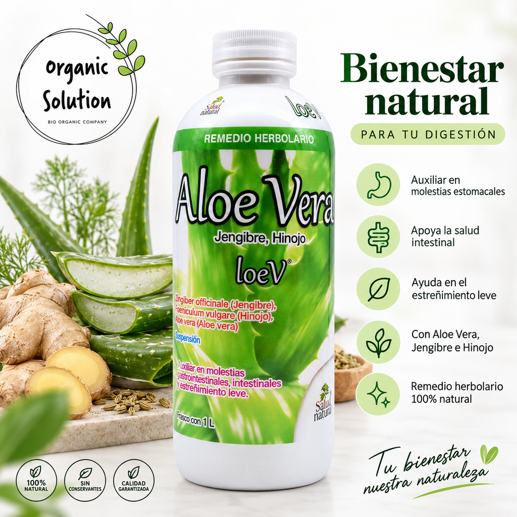 Aloe Vera con Jengibre e Hinojo 1 Litro | Bienestar Digestivo