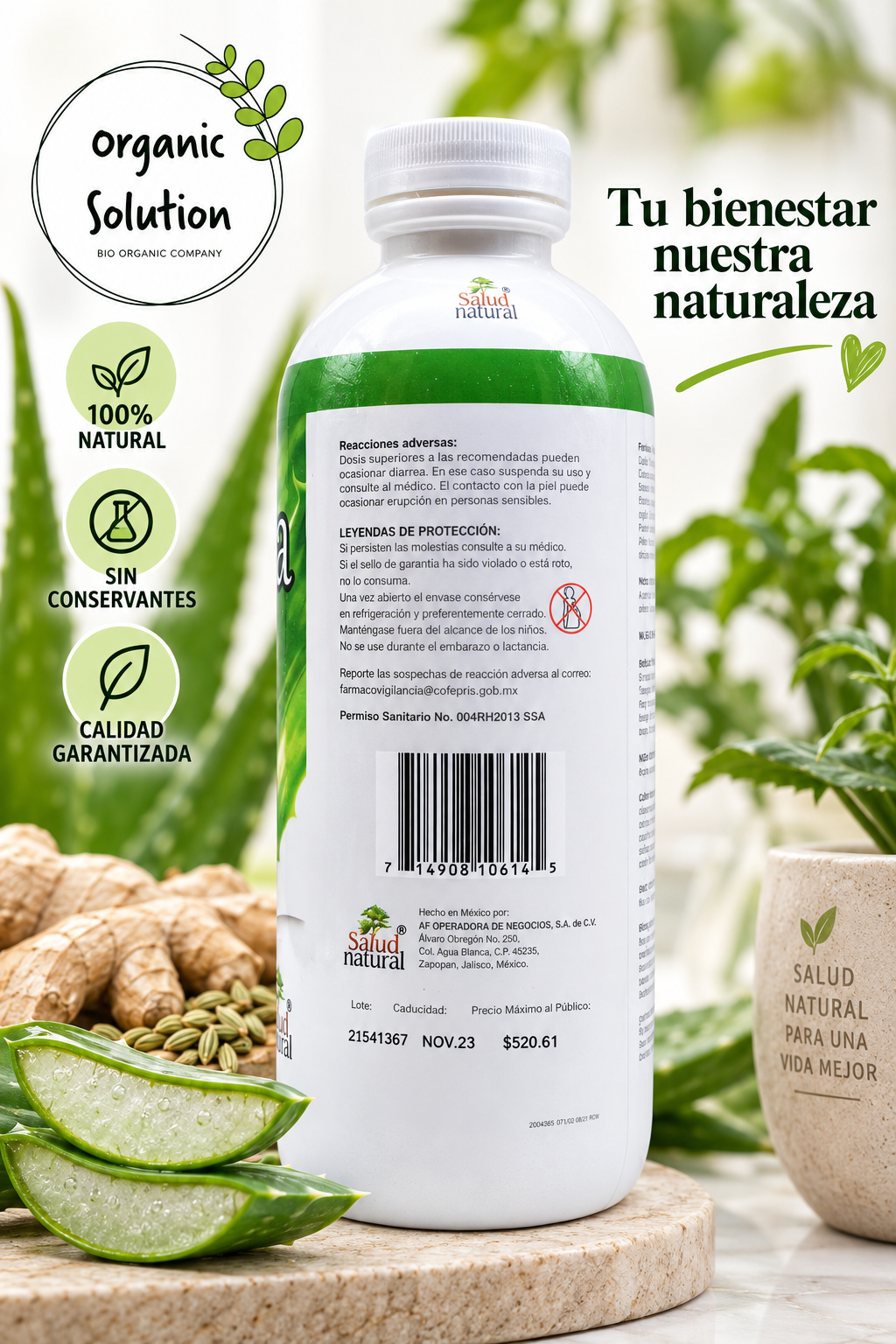 Aloe Vera con Jengibre e Hinojo 1 Litro | Bienestar Digestivo