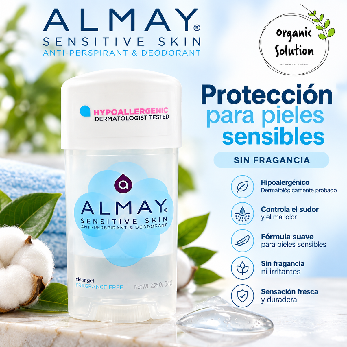 Almay Desodorante Gel Transparente Sin Fragancia 2.25oz