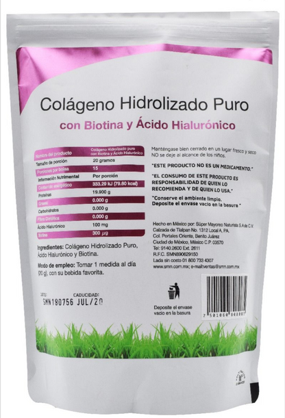 COLAGENO HIDROLIZADO, BIOTINA, Y ACIDO HIALURONICO